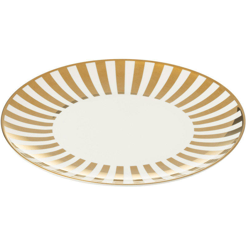Lot de 4 Assiettes plates design chic Ronde 27 cm Porcelaine Doré Blanc Motif rayures Orénia 