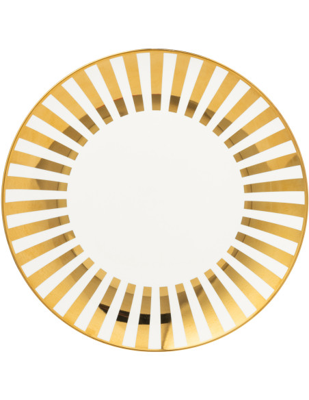 Lot de 4 Assiettes plates design chic Ronde 27 cm Porcelaine Doré Blanc Motif rayures Orénia 