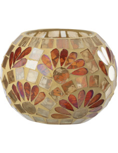 Bougeoir bohème chic D 10 cm Verre Blanc cassé Jaune Mosaïque Solezia 