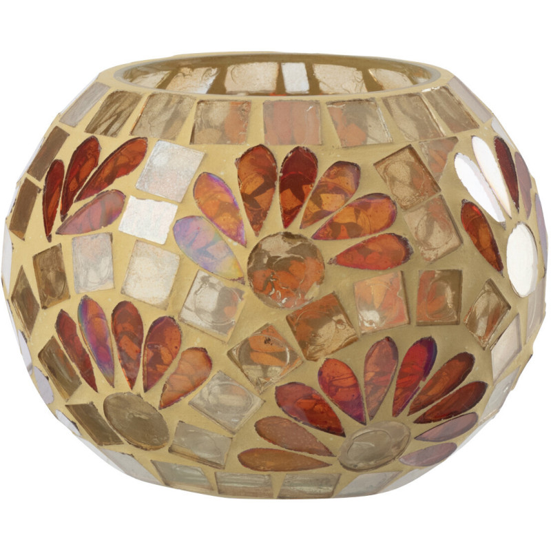 Bougeoir bohème chic D 10 cm Verre Blanc cassé Jaune Mosaïque Solezia 