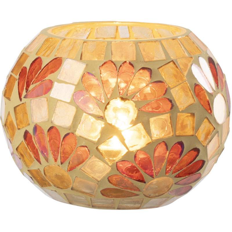 Bougeoir bohème chic D 10 cm Verre Blanc cassé Jaune Mosaïque Solezia 