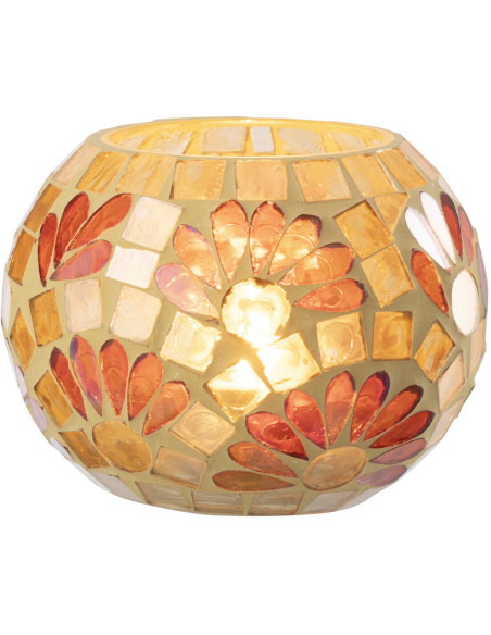 Bougeoir bohème chic D 10 cm Verre Blanc cassé Jaune Mosaïque Solezia 