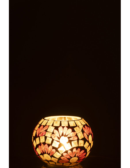 Bougeoir bohème chic D 10 cm Verre Blanc cassé Jaune Mosaïque Solezia 