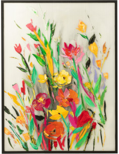 Grande Toile murale peinte Fleurs sauvages Cadre bois noir 92x122 Wilflow 