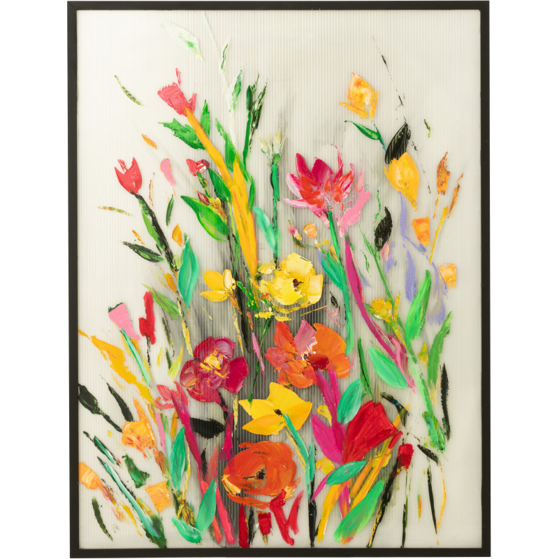 Grande Toile murale peinte Fleurs sauvages Cadre bois noir 92x122 Wilflow 