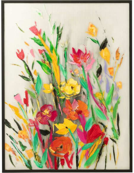 Grande Toile murale peinte Fleurs sauvages Cadre bois noir 92x122 Wilflow 