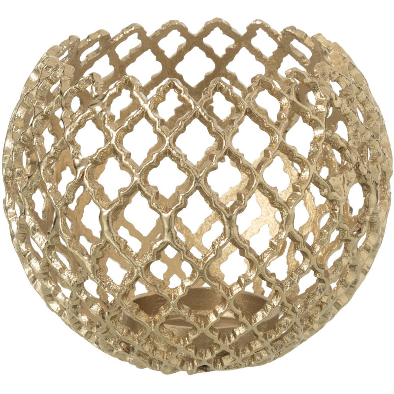 Grand Photophore design chic Rond 20 cm Métal Doré Ajouré Alvéora 