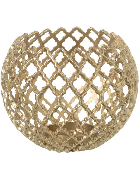 Grand Photophore design chic Rond 20 cm Métal Doré Ajouré Alvéora 