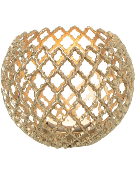 Grand Photophore design chic Rond 20 cm Métal Doré Ajouré Alvéora 