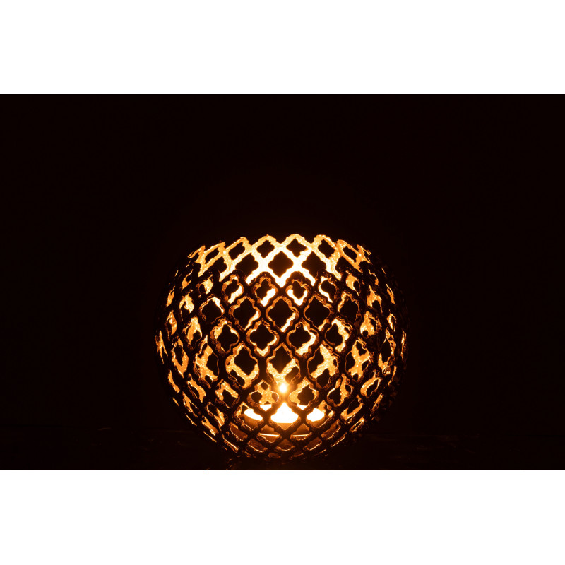 Grand Photophore design chic Rond 20 cm Métal Doré Ajouré Alvéora 