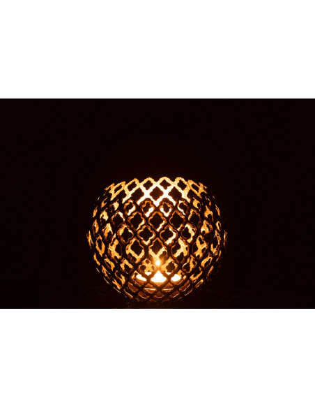 Grand Photophore design chic Rond 20 cm Métal Doré Ajouré Alvéora 