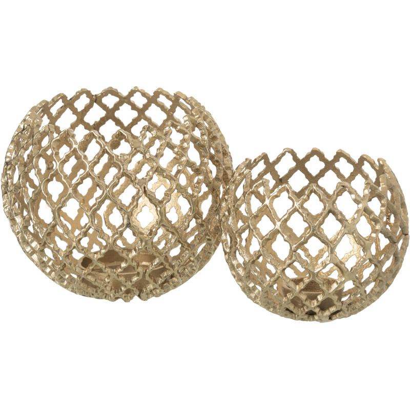 Grand Photophore design chic Rond 20 cm Métal Doré Ajouré Alvéora 