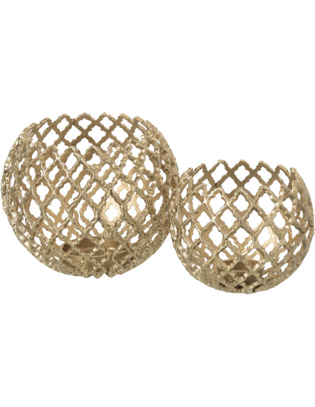 Grand Photophore design chic Rond 20 cm Métal Doré Ajouré Alvéora 