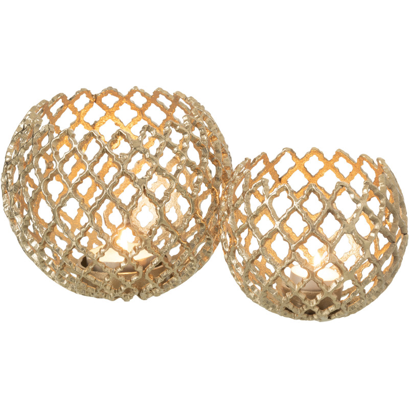 Grand Photophore design chic Rond 20 cm Métal Doré Ajouré Alvéora 