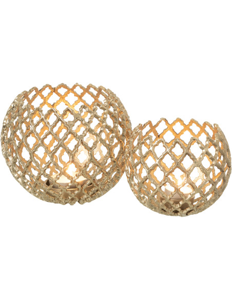 Grand Photophore design chic Rond 20 cm Métal Doré Ajouré Alvéora 