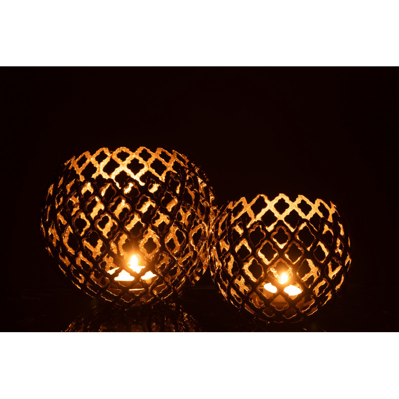 Grand Photophore design chic Rond 20 cm Métal Doré Ajouré Alvéora 