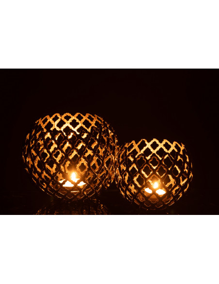 Grand Photophore design chic Rond 20 cm Métal Doré Ajouré Alvéora 