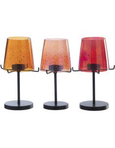 Lot de 3 Photophores sur pied rétro pop chic H 20 cm Verre Ambré Orange Rouge Métal Noir Lucéara 