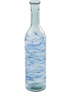Grand Vase XXL bord de mer Bouteille H 75 cm Verre Bleu Motif vagues Marévial 