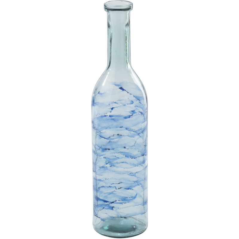 Grand Vase XXL bord de mer Bouteille H 75 cm Verre Bleu Motif vagues Marévial 