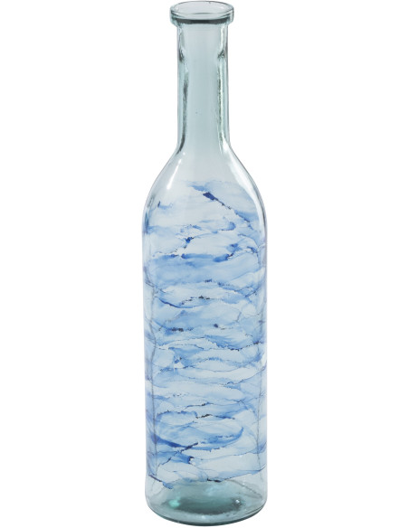 Grand Vase XXL bord de mer Bouteille H 75 cm Verre Bleu Motif vagues Marévial 