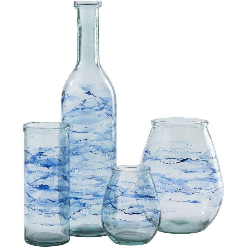 Grand Vase XXL bord de mer Bouteille H 75 cm Verre Bleu Motif vagues Marévial 