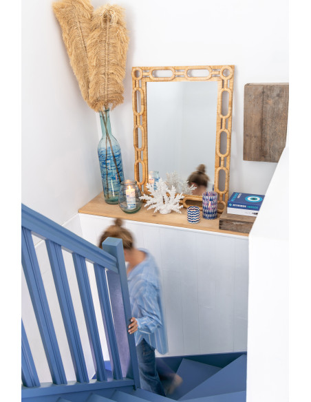 Grand Vase XXL bord de mer Bouteille H 75 cm Verre Bleu Motif vagues Marévial 