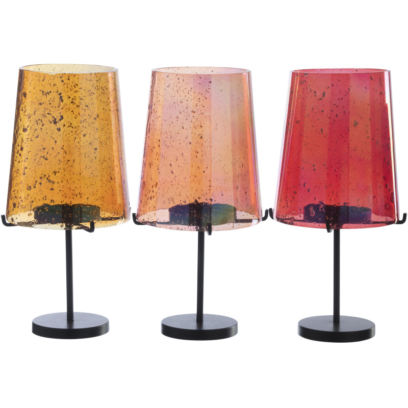 Lot de 3 Grand Photophores sur pied rétro pop chic H 30 cm Verre Ambré Orange Rouge Métal Noir Lucéara 
