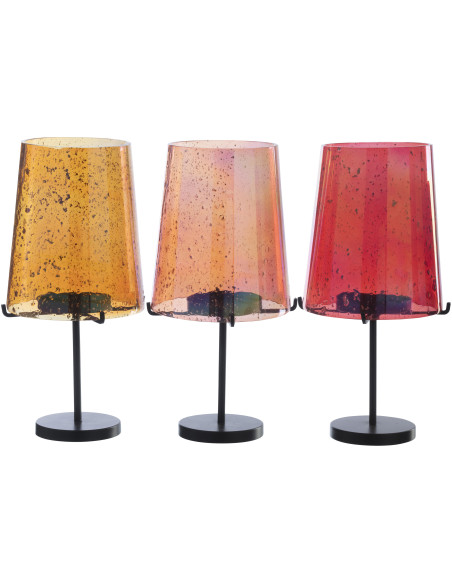 Lot de 3 Grand Photophores sur pied rétro pop chic H 30 cm Verre Ambré Orange Rouge Métal Noir Lucéara 