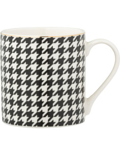 Mug moderne chic 480 ml Porcelaine Blanc Noir Motif pied-de-poule Modénia 