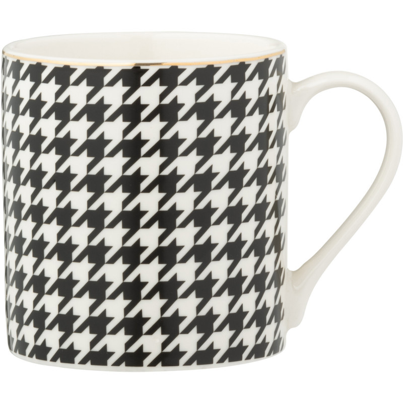 Mug moderne chic 480 ml Porcelaine Blanc Noir Motif pied-de-poule Modénia 
