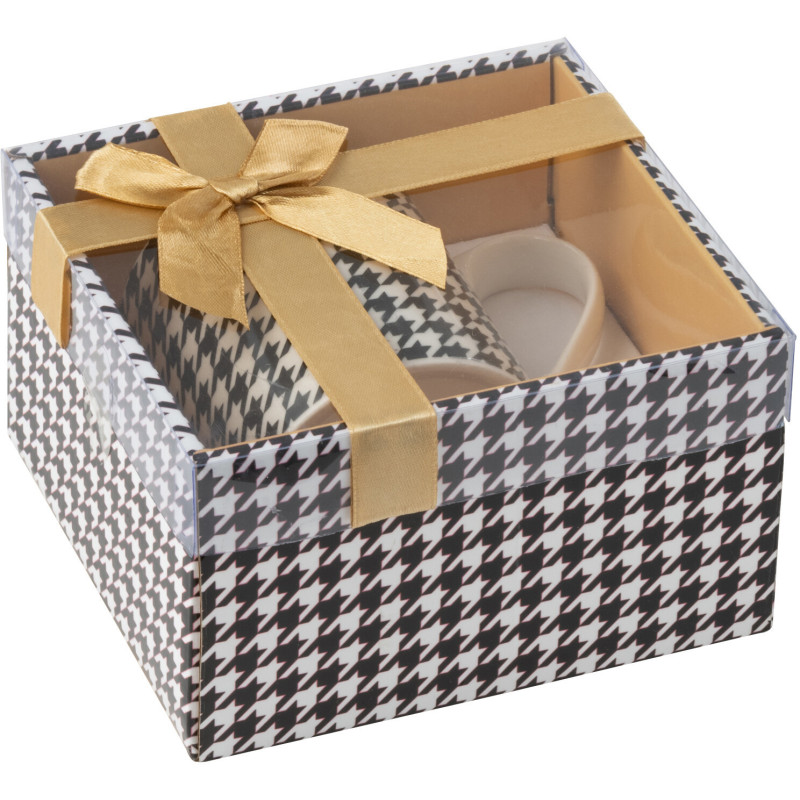 Mug moderne chic 480 ml Porcelaine Blanc Noir Motif pied-de-poule Modénia 