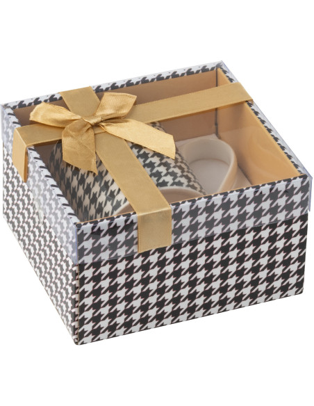 Mug moderne chic 480 ml Porcelaine Blanc Noir Motif pied-de-poule Modénia 