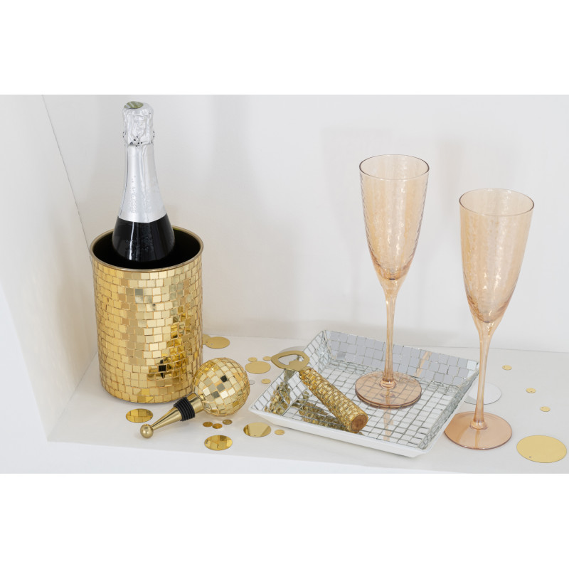 Plateau déco design boule à facettes Carré 20 cm Miroir Argenté Bois Disco 