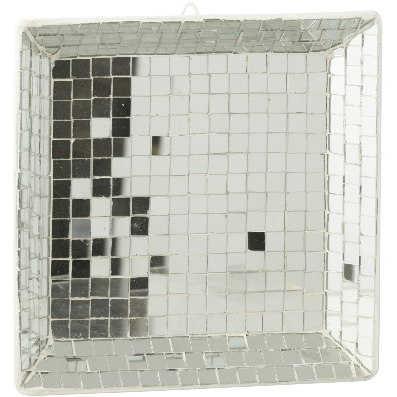 Plateau déco design boule à facettes Carré 20 cm Miroir Argenté Bois Disco 