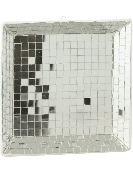 Plateau déco design boule à facettes Carré 20 cm Miroir Argenté Bois Disco 