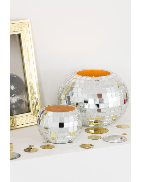 Photophore design boule à facettes D 16 cm Miroir Argenté Disco 