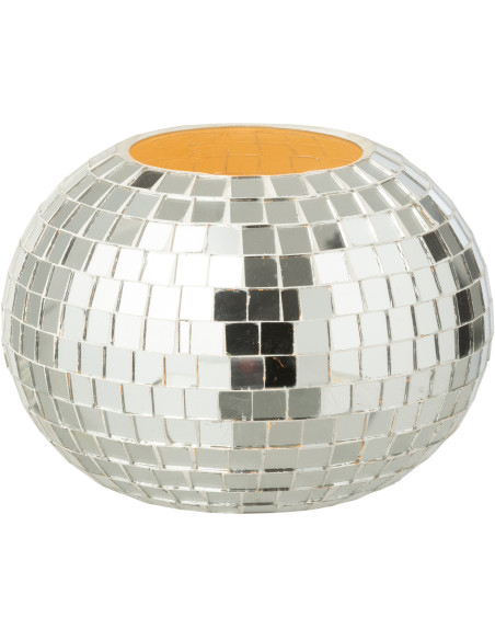Photophore design boule à facettes D 16 cm Miroir Argenté Disco 