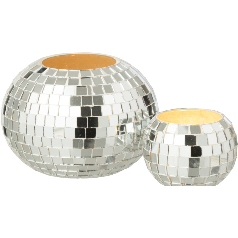 Photophore design boule à facettes D 16 cm Miroir Argenté Disco 
