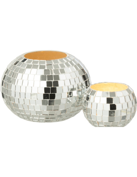 Photophore design boule à facettes D 16 cm Miroir Argenté Disco 