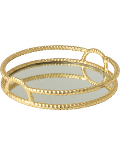 Plateau déco moderne chic Rond 39 cm Métal Doré Miroir Dorévino 