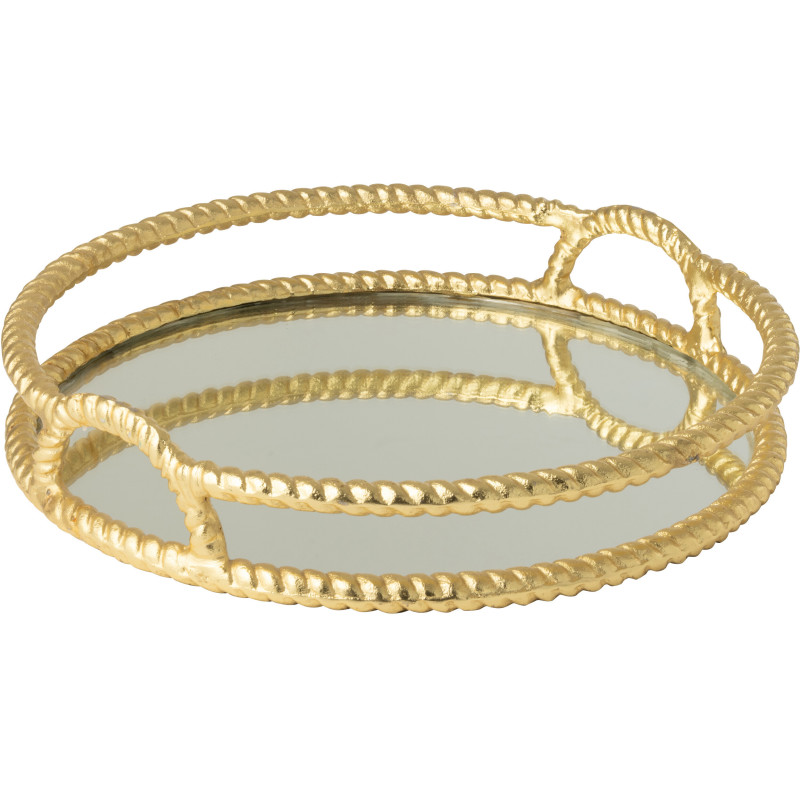 Plateau déco moderne chic Rond 39 cm Métal Doré Miroir Dorévino 