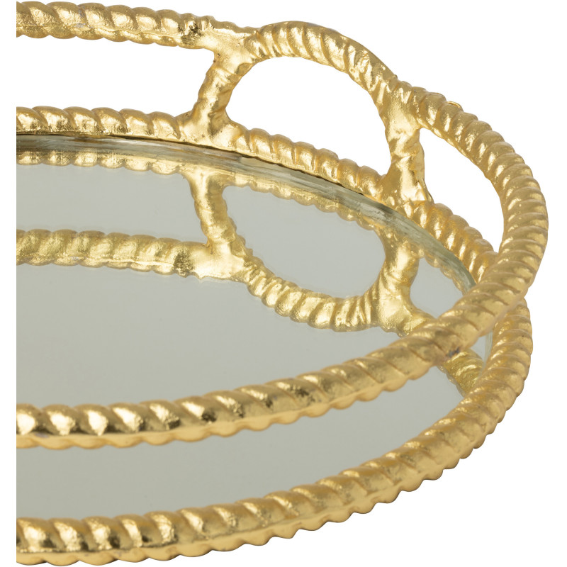 Plateau déco moderne chic Rond 39 cm Métal Doré Miroir Dorévino 