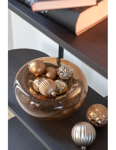 Vide-poches déco design Rond 26 cm Verre Ambré Avec paillettes Carol 