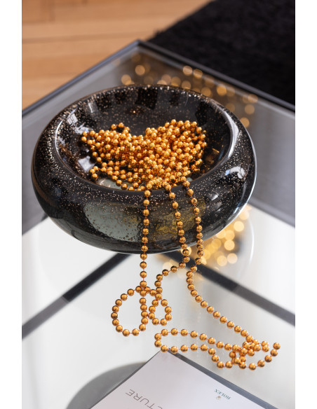 Vide-poches déco design Rond 26 cm Verre Noir Avec paillettes Carol 