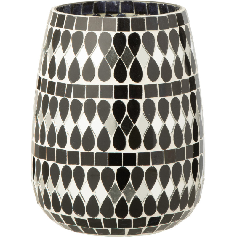 Bougeoir design art déco D 12 cm Verre Noir Argenté Mosaïque Noctysso 