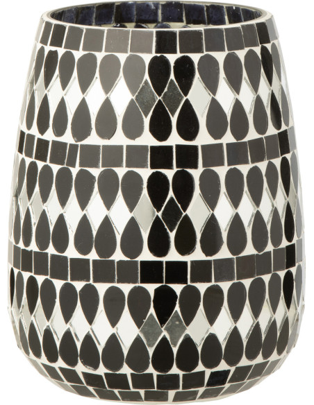 Bougeoir design art déco D 12 cm Verre Noir Argenté Mosaïque Noctysso 