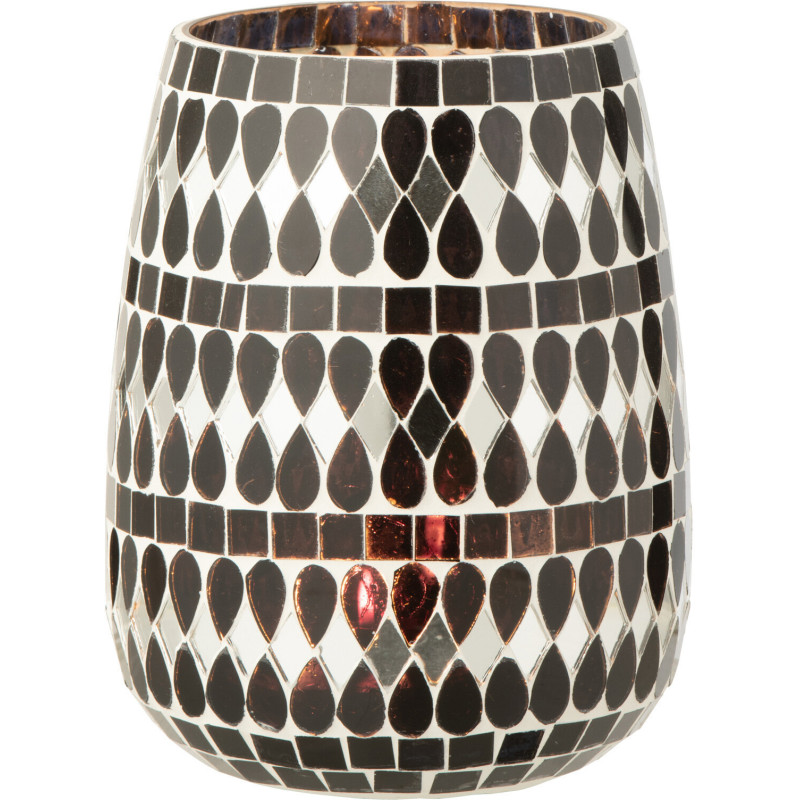 Bougeoir design art déco D 12 cm Verre Noir Argenté Mosaïque Noctysso 