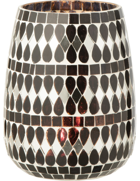 Bougeoir design art déco D 12 cm Verre Noir Argenté Mosaïque Noctysso 