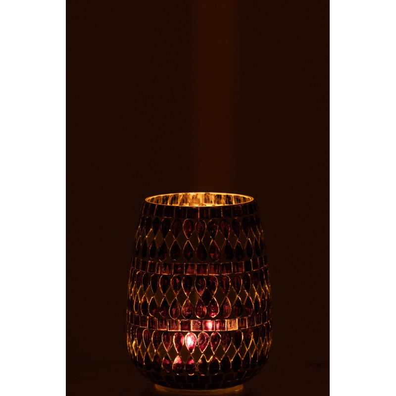 Bougeoir design art déco D 12 cm Verre Noir Argenté Mosaïque Noctysso 